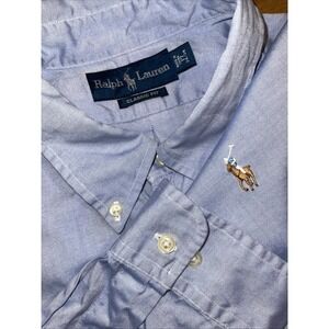 Ralph Lauren Flesh Pony Classic Fit Men 17 34-35 Blue Long Sleeve Button Down